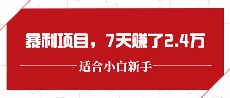 （15228期）最新暴利项目，每单收益轻松在300以上，7天赚了2.4万