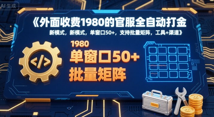 外面收费1980的官服全自动打金，新模式，单窗口50+，支持批量矩阵，工具+渠道