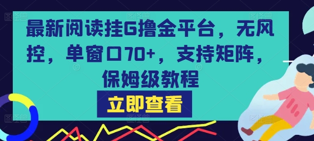 最新阅读挂G撸金平台，无风控，单窗口70+，支持矩阵，保姆级教程