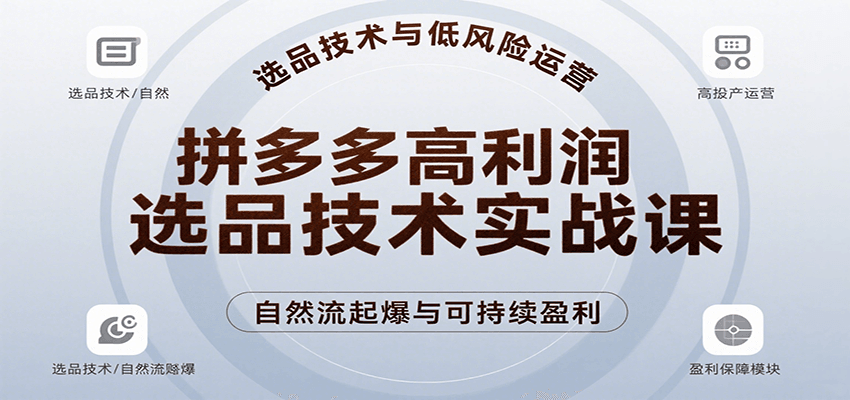 拼多多高利润选品技术实战课，手把手教学自然流高投产起爆，实现低风险可持续盈利