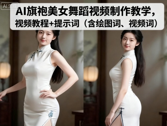 AI旗袍美女舞蹈视频制作教学，视频教程+提示词（含绘图词、视频词）