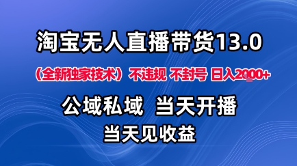 淘宝无人直播13.0，公域私域技术，不封号，不违规布局下半年旺季赛道，日入1K+（独家技术）
