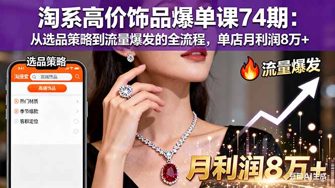 （16351期）淘系高价饰品爆单课74期：从选品策略到流量爆发的全流程，单店月利润8万+