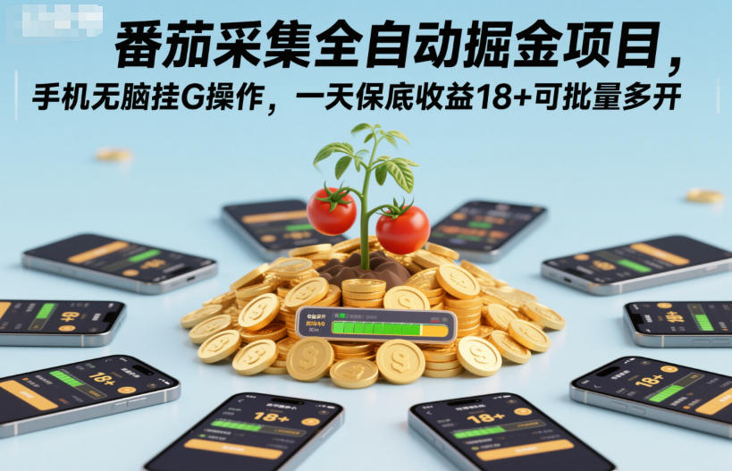 番茄采集全自动掘金项目,手机无脑挂G操作,一天保底收益18+可批量多开