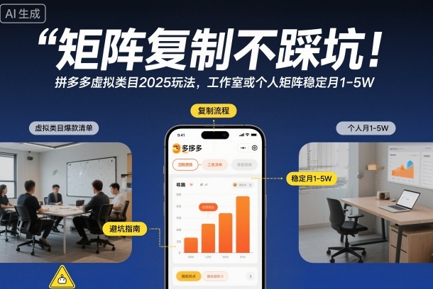 矩阵复制不踩坑!拼多多虚拟类目2025玩法,工作室或者个人矩阵稳定月1-5W