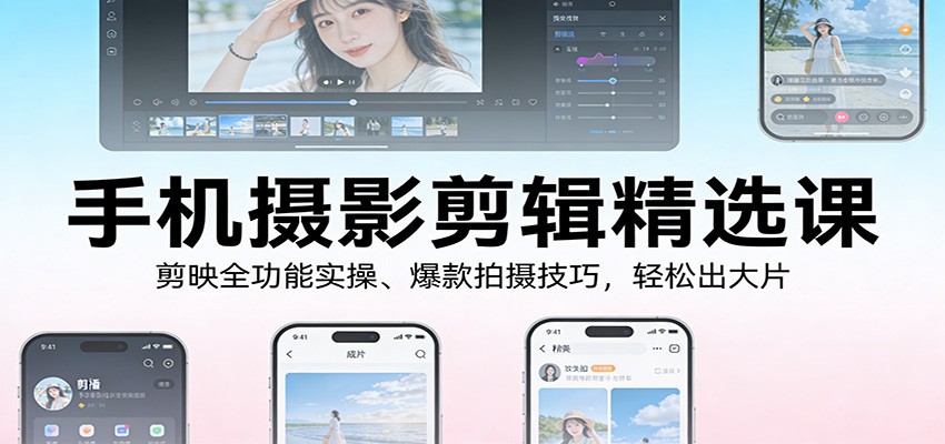 手机摄影剪辑精选课:剪映全功能实操、爆款拍摄技巧,轻松出大片
