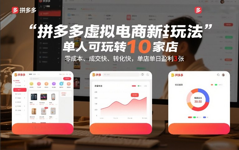 拼多多虚拟电商新玩法,单人可玩转10家店,零成本、成交快、转化快,单店单日盈利3张