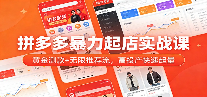 拼多多暴力起店实战课:黄金测款+无限推荐流,高投产快速起量