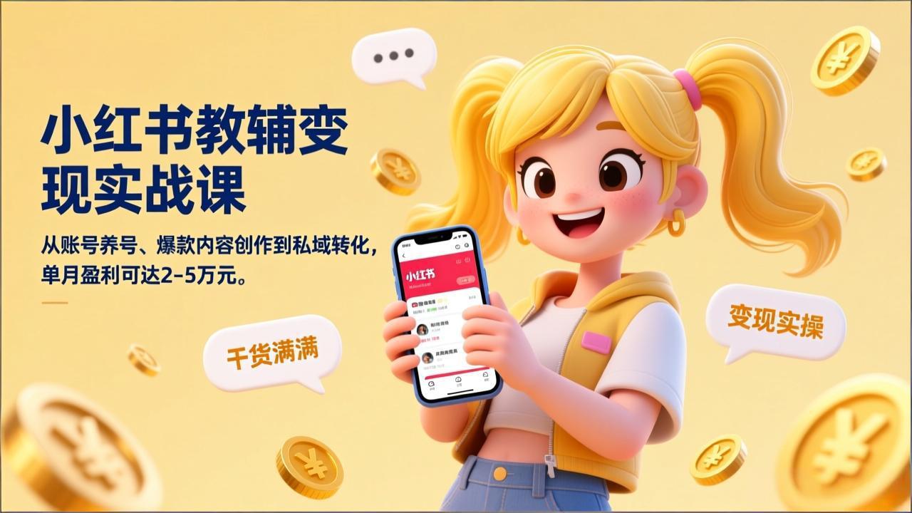 (17334期)小红书教辅变现实战课,从账号养号、爆款内容创作到私域转化,单月盈利可达2-5万元