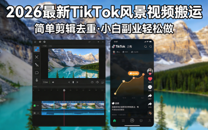 (18001期)2026最新TikTok风景视频搬运简单剪辑去重小白副业月入 8000