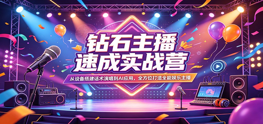 钻石主播速成实战营:从设备搭建话术演唱到AI应用,全方位打造全能娱乐主播