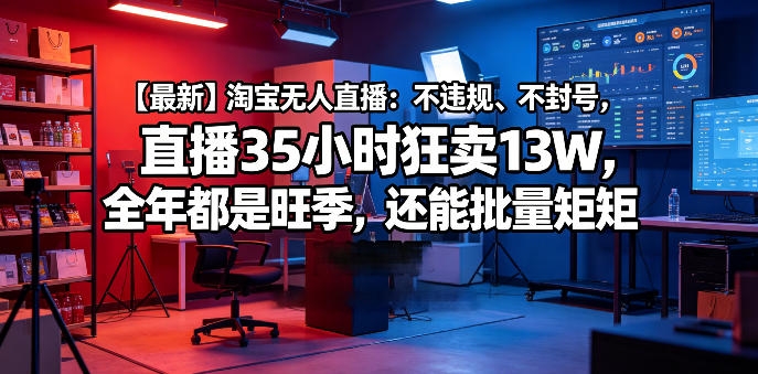 【最新】淘宝无人直播:不违规、不封号,直播35小时狂卖13W,全年都是旺季,还能批量矩阵操作