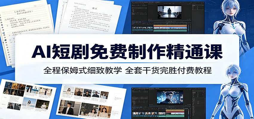 AI短剧免费制作精通课:全程保姆式细致教学,全套干货完胜付费教程