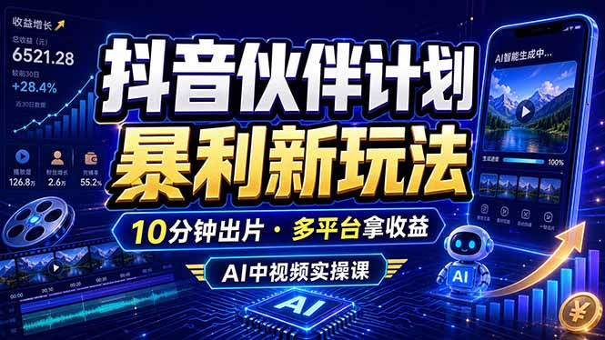 （18869期）抖音伙伴计划最新玩法，无需配音剪辑，10分钟出一条原创视频，轻松日入三位数