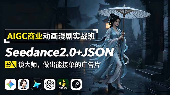 (19350期)AIGC商业动画漫剧实战班-更新:Seedance2.0+JSON分镜大师,做出能接单的广告片
