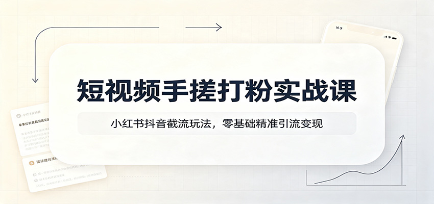 短视频手搓打粉实战课:小红书抖音截流玩法,零基础精准引流变现