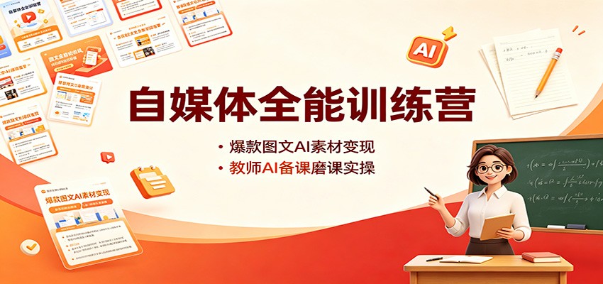 自媒体全能训练营:爆款图文AI素材变现,教师AI备课磨课实操