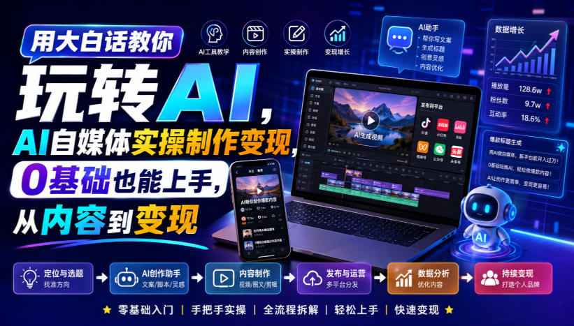 用大白话教你玩转AI,AI自媒体实操制作变现,0基础也能上手,从内容到变现