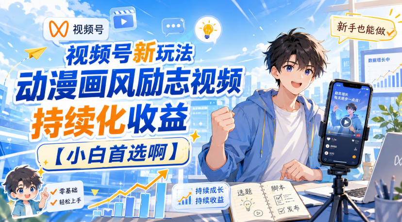 视频号新玩法动漫画风励志视频，持续化收益【小白首选啊】