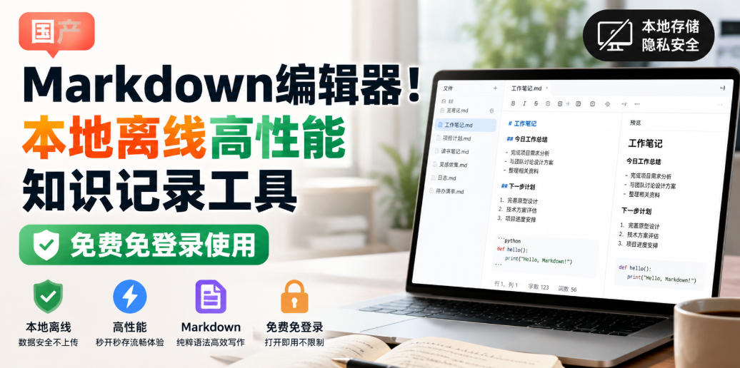 国产Markdown编辑器！本地离线高性能知识记录工具，免费免登录使用