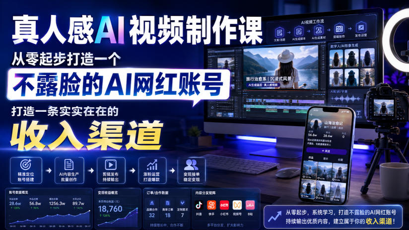 真人感AI视频制作课,从零起步打造一个不露脸的AI网红账号,打造一条实实在在的收入渠道【原创双语字幕】