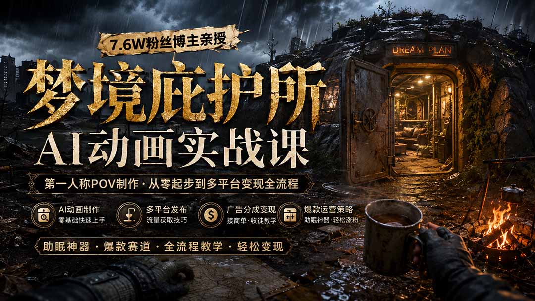 （19886期）梦境庇护所AI动画实战课：7.6W粉丝博主亲授第一人称POV制作，从零起步到多平台发布变现全流程