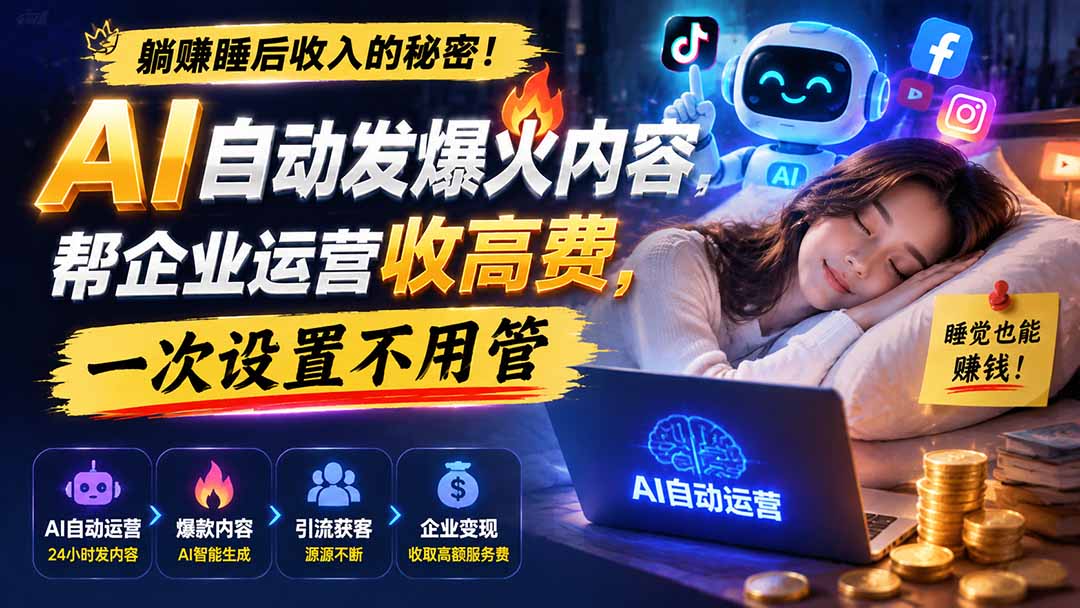 (19826期)躺赚睡后收入的秘密!AI 自动发爆火内容,帮企业运营收高费,一次设置不用管【原创双语字幕】