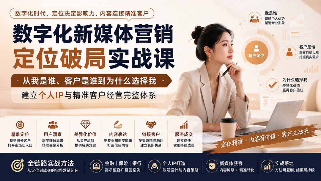 (20009期)数字化新媒体营销定位破局实战课:从我是谁、客户是谁到为什么选择我,建立个人IP与精准客户经营完整体系