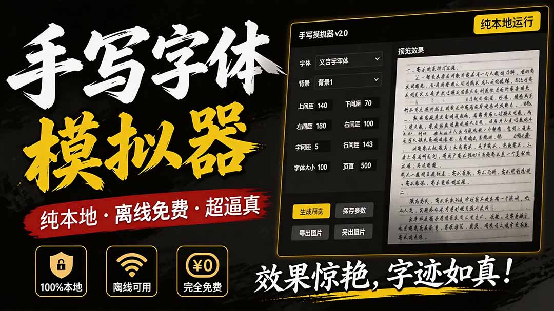 （19810期）罚抄神器！罚抄10万字都不在怕了，手写字体模拟生成器，附带新整理背景图和字体，纯本地离线运行
