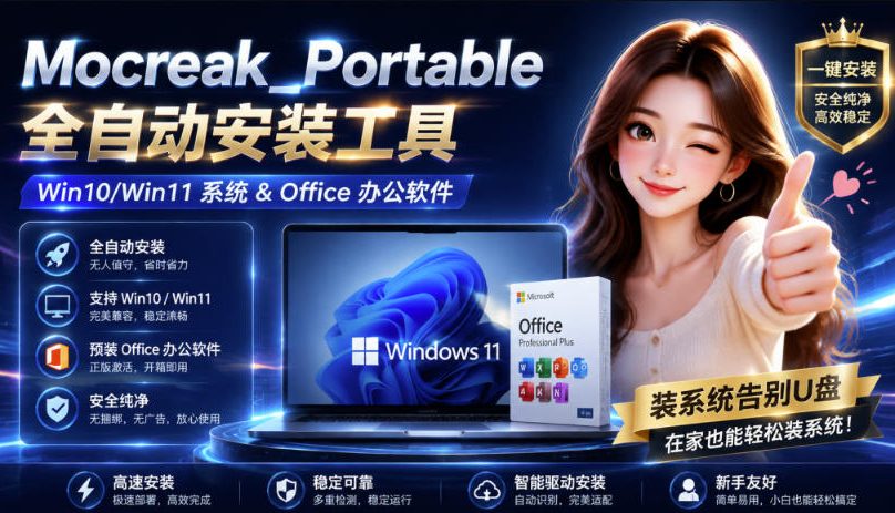 （19970期）Mocreak全自动安装office和win10、win11系统，告别U盘装系统，使用安全可靠