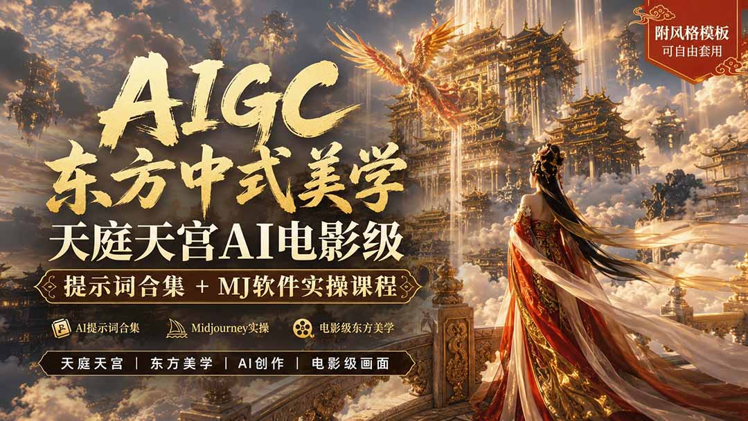 （19998期）AIGC东方中式美学天庭天宫AI电影级提示词合集+MJ软件实操课程