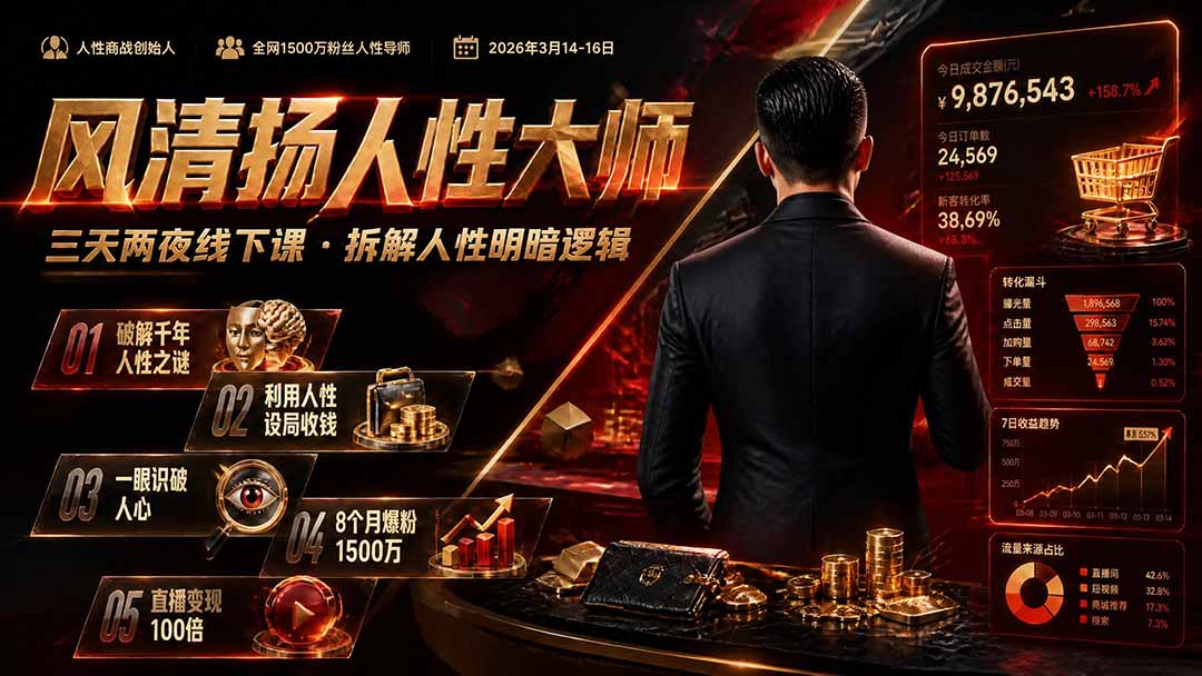 （19676期）风清扬人性大师-三天两夜3月14-16线下课2026年｜拆解人性明暗逻辑，识人避坑，千万粉涨粉+直播百倍变现实战教学