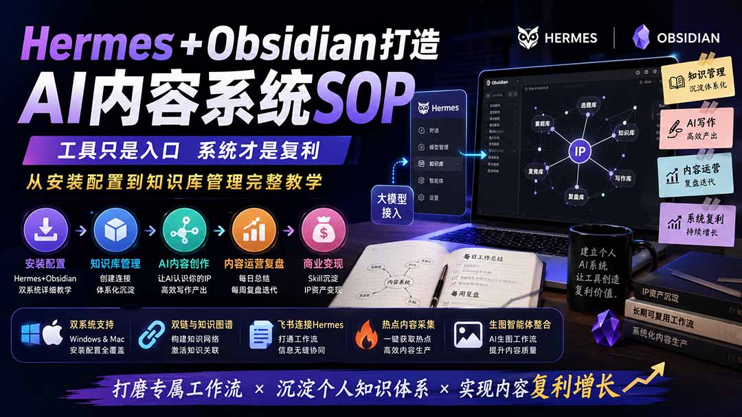 (19861期)Hermes+Obsidian打造AI内容系统SOP;工具只是入口系统才是复利,从安装配置到知识库管理完整教学