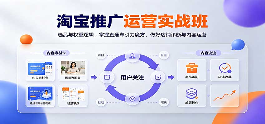 淘宝推广运营实战班:选品与权重逻辑,掌握直通车引力魔方,做好店铺诊断与内容运营