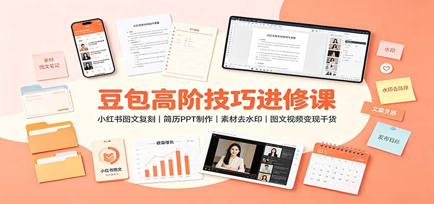 豆包高阶技巧进修课：小红书图文复刻，简历PPT制作，素材去水印，图文视频变现干货