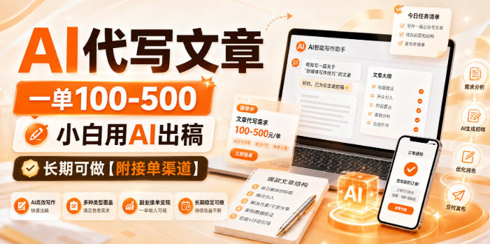 AI代写文章，一单100-500，小白用AI出稿，长期可做【附接单渠道】