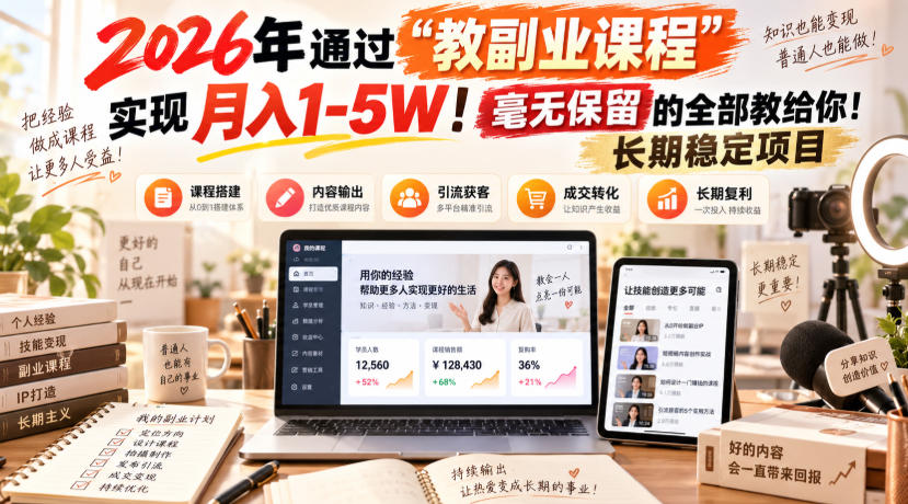 2026年通过“教副业”实现月入1-5W!毫无保留的全部教给你!长期稳定项目