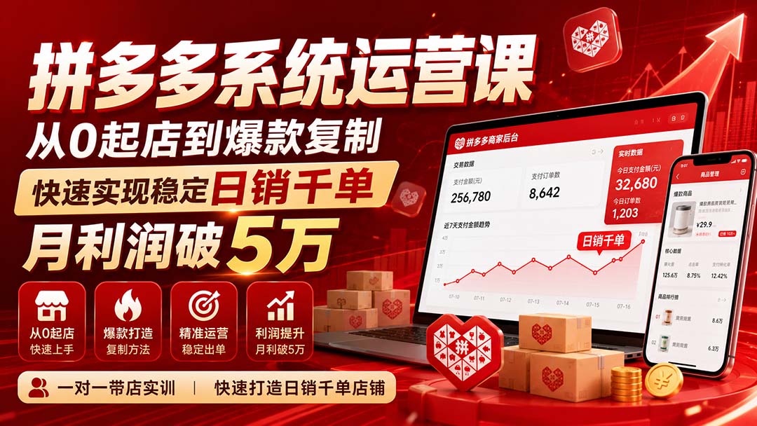 （20547期）拼多多系统运营课-无水印(更新9月)，从0起店到爆款复制，快速实现稳定日销千单，月利润破5万