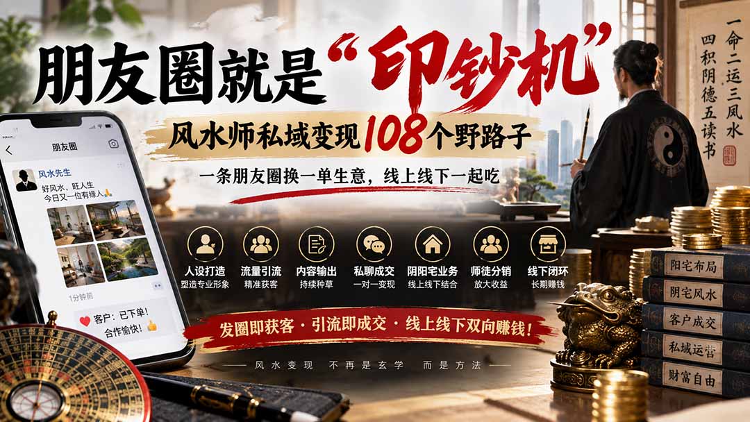 （20464期）朋友圈就是“印钞机”，风水师私域变现108个野路子，一条朋友圈换一单生意，线上线下一起吃【文档】