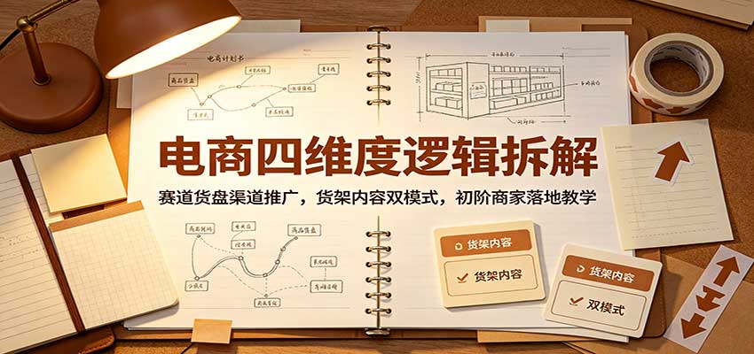 电商四维度逻辑拆解：赛道货盘渠道推广，货架内容双模式，初阶商家落地教学