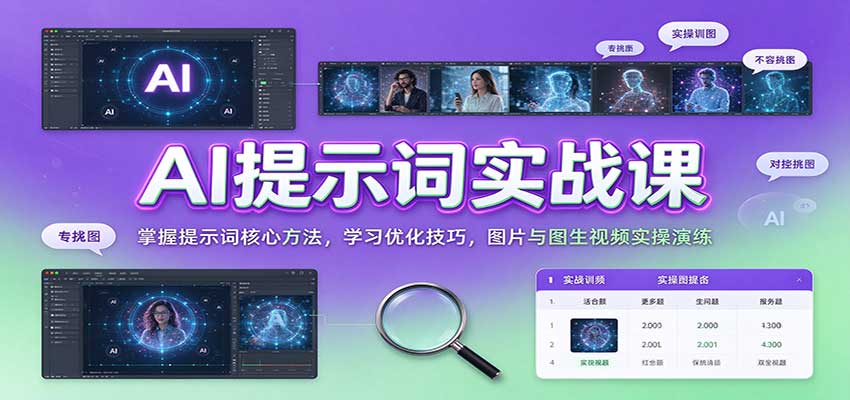 AI提示词实战课：掌握提示词核心方法，学习优化技巧，图片与图生视频实操演练