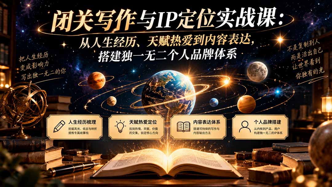 （20634期）闭关写作与IP定位实战课：从人生经历、天赋热爱到内容表达，搭建独一无二个人品牌体系