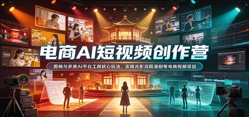电商AI短视频创作营：剪映与多类AI平台工具核心玩法，实操光影溶图漫剧等电商视频项目