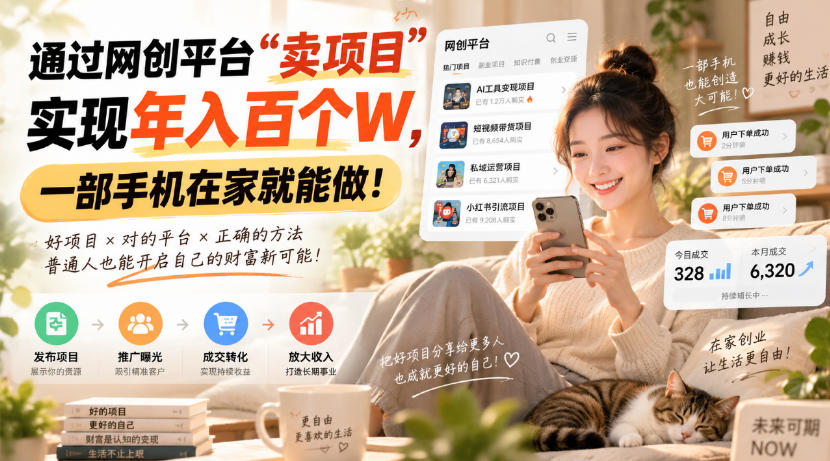 靠卖网创项目变现，一年拿下百万收益！一台手机就能操作！