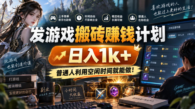 首发游戏搬砖賺钱计划,日入1k+,普通人利用空闲时间就能做!【揭秘】