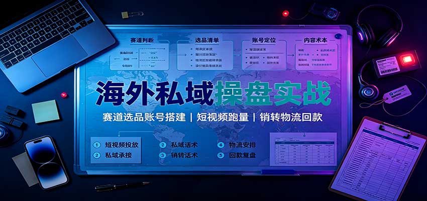 海外私域操盘实战:赛道选品账号搭建,短视频跑量,销转物流回款