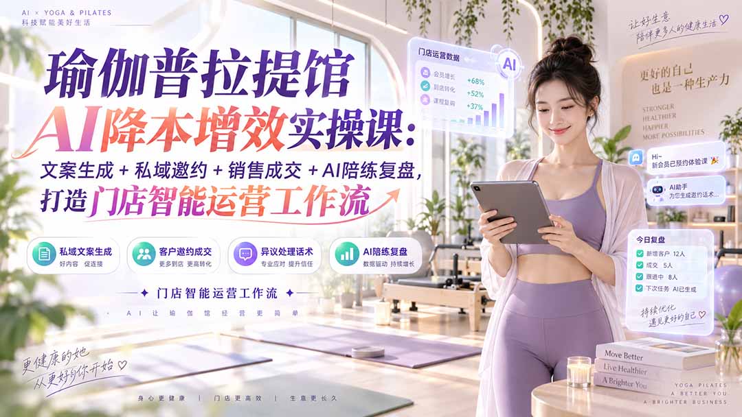 (20340期)瑜伽普拉提馆AI降本增效实操课:文案生成+私域邀约+销售成交+AI陪练复盘,打造门店智能运营工作流
