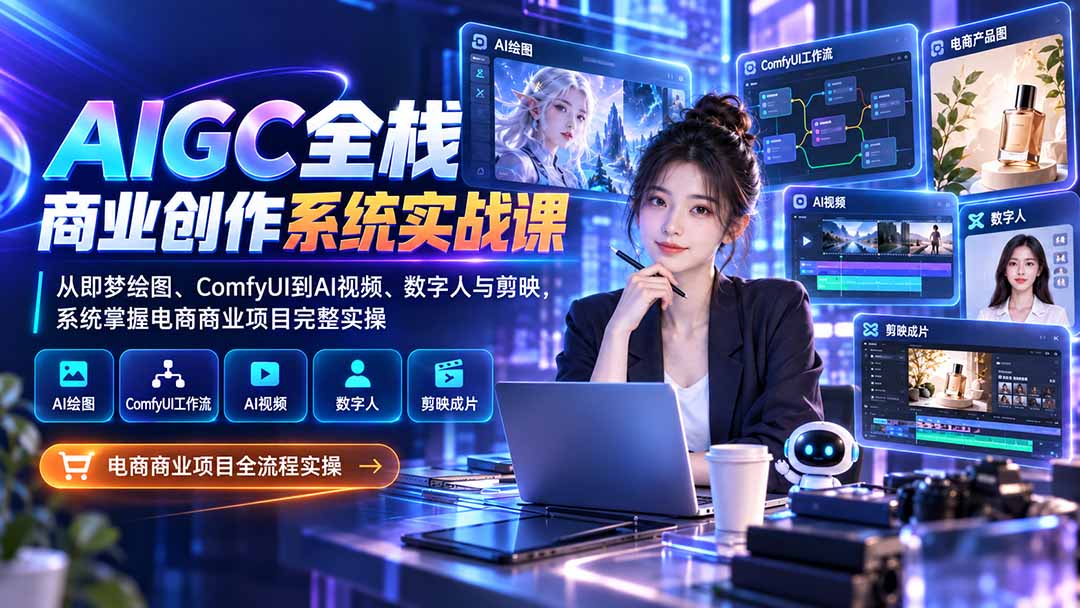 （20342期）AIGC全栈商业创作系统实战课：从即梦绘图、ComfyUI到AI视频、数字人与剪映，系统掌握电商商业项目完整实操