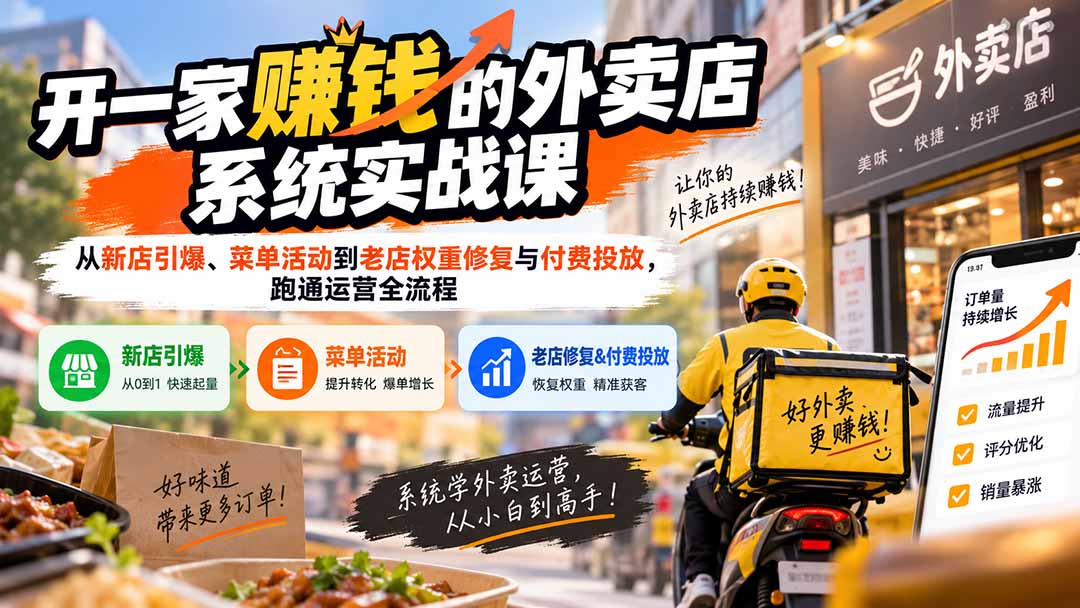 （20258期）开一家赚钱的外卖店系统实战课：从新店引爆、菜单活动到老店权重修复与付费投放，跑通运营全流程