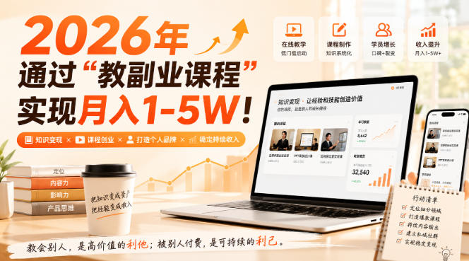 2026年通过“教副业课程”实现月入1-5W！毫无保留的全部教给你
